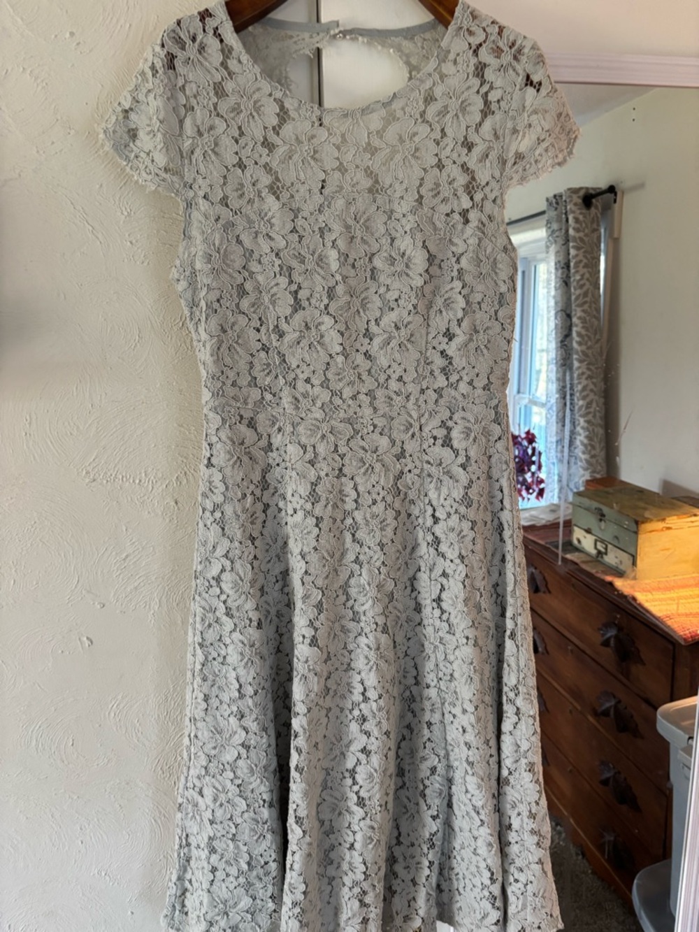 Women's Light Gray Lace Fit-and-Flare Dress